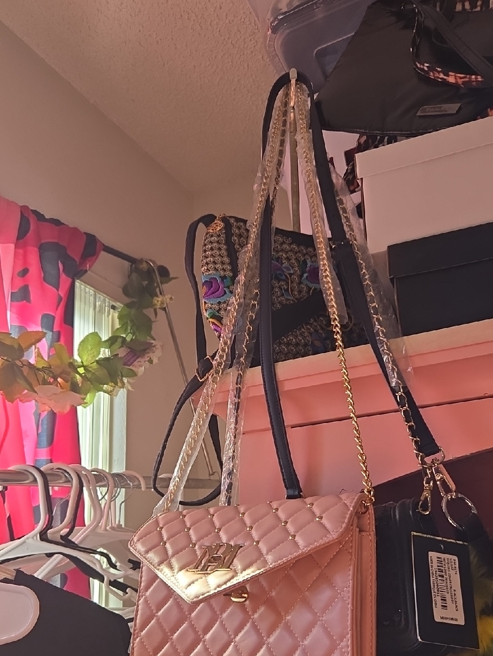 Quilted Pink Crossbody Shoulder Bag with Chain Strap